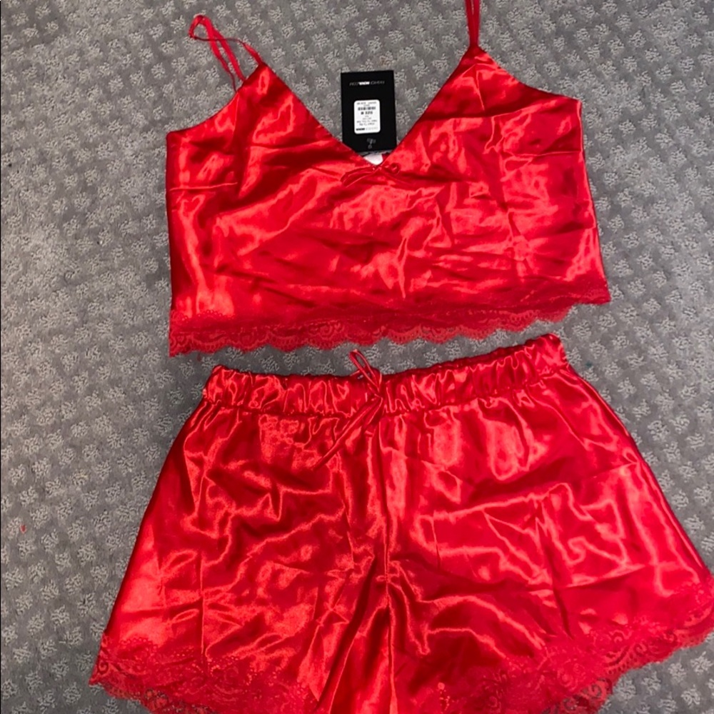 FashionNova red Satin set